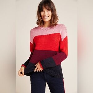 Sundry Scarlett Wool Colorblock Loose Knit Sweater Pink Red Black Striped Cozy S